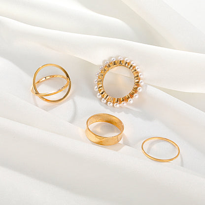 Fashion Geometric Four-piece Pearl Ring Set