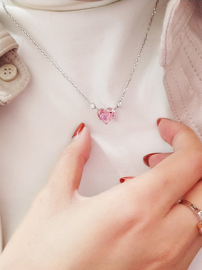 Tik Tok Live Stream Heart-shaped Necklace Female Clavicle Chain Ins Advanced Design Sense Temperament Wild High Carbon Diamond Pink Pendant