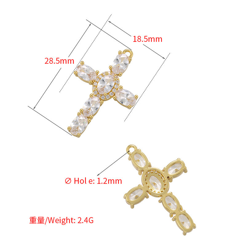 Micro Inlaid Zircon Cross Pendant Copper Necklace Religious Ornament