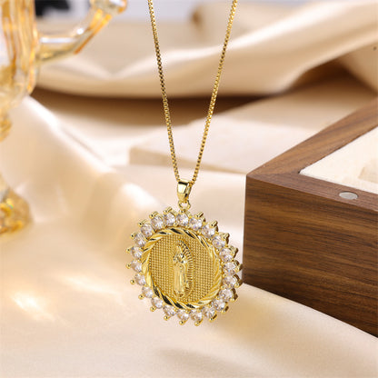 Stainless Steel Titanium Steel Retro Geometric Plating Inlay Zircon Pendant Necklace