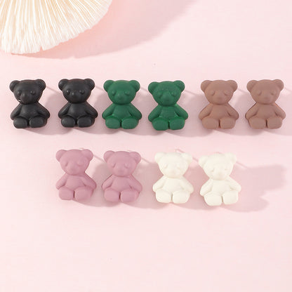 Ez3806 Nizhu New Ins Sweet Cool Teddy Bear Ear Studs Earrings Lovely Soft Cute Colorful Bear Earrings