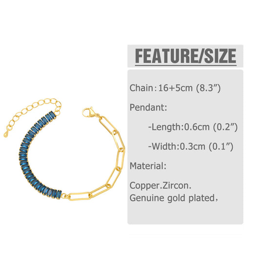 Fashion Simple Thick Chain Stitching Rectangular Zircon Inlaid Bracelet