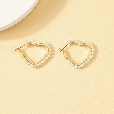 Fashion Heart Shape Mixed Materials Beads Earrings