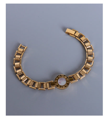 Roman Numeral Watch Plate Shell Titanium Steel Bracelet