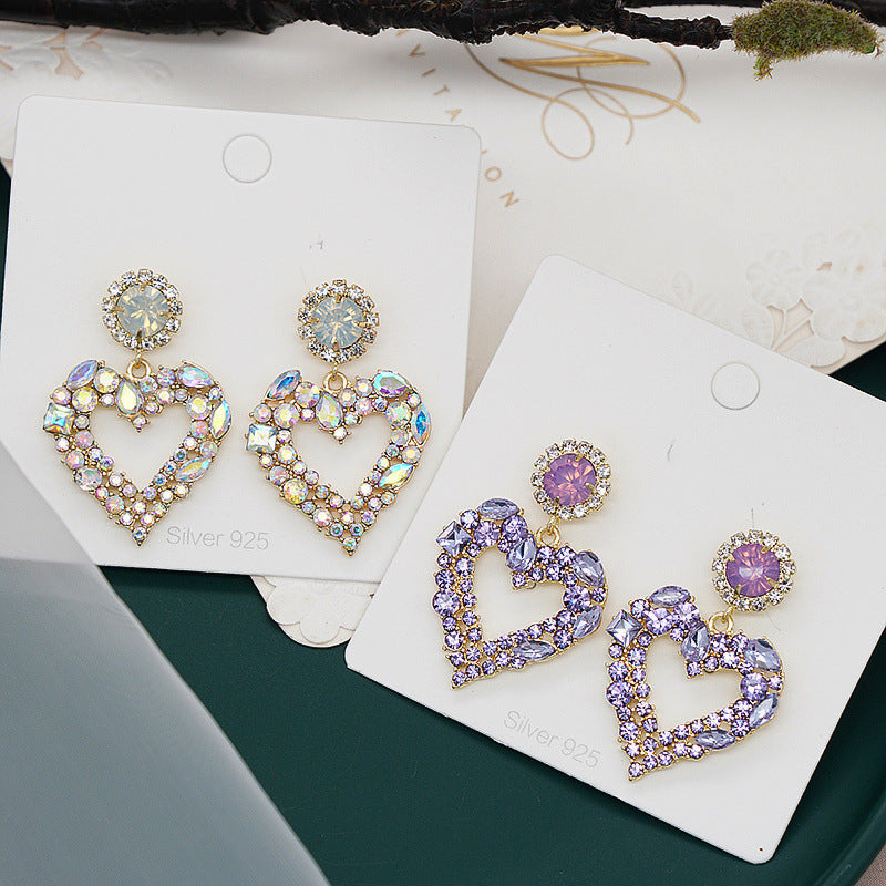 925 Silver Needle South Korea Temperament Color Diamond Earrings Exaggerated Love Earrings
