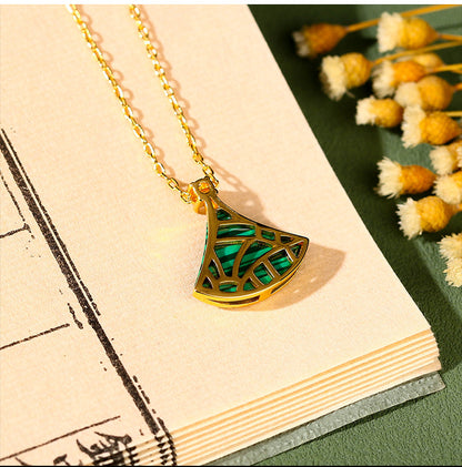 Casual Simple Style Sector Alloy Copper Plating Inlay Malachite Zircon 24k Gold Plated Women's Pendant Necklace