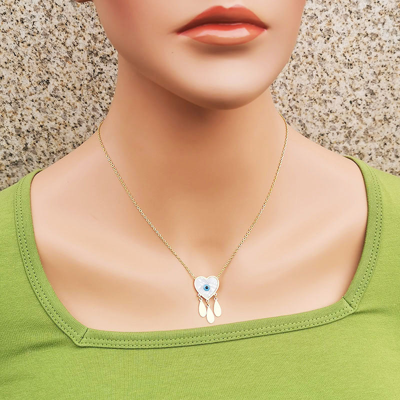 Fashion Heart Shape Titanium Steel Gold Plated Shell Necklace