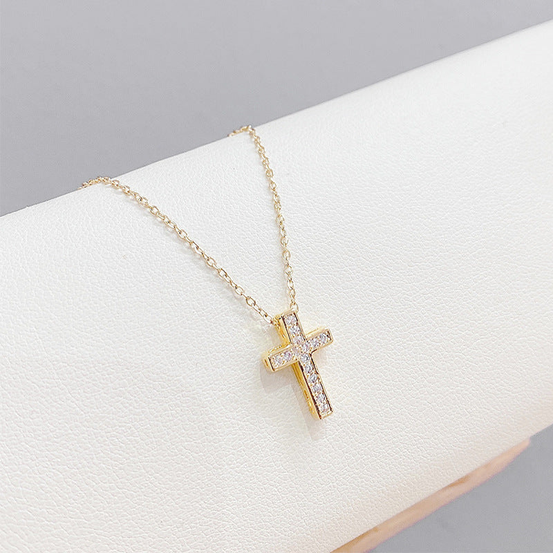 Fashion Cross Copper Necklace Gold Plated Zircon Copper Necklaces 1 Piece