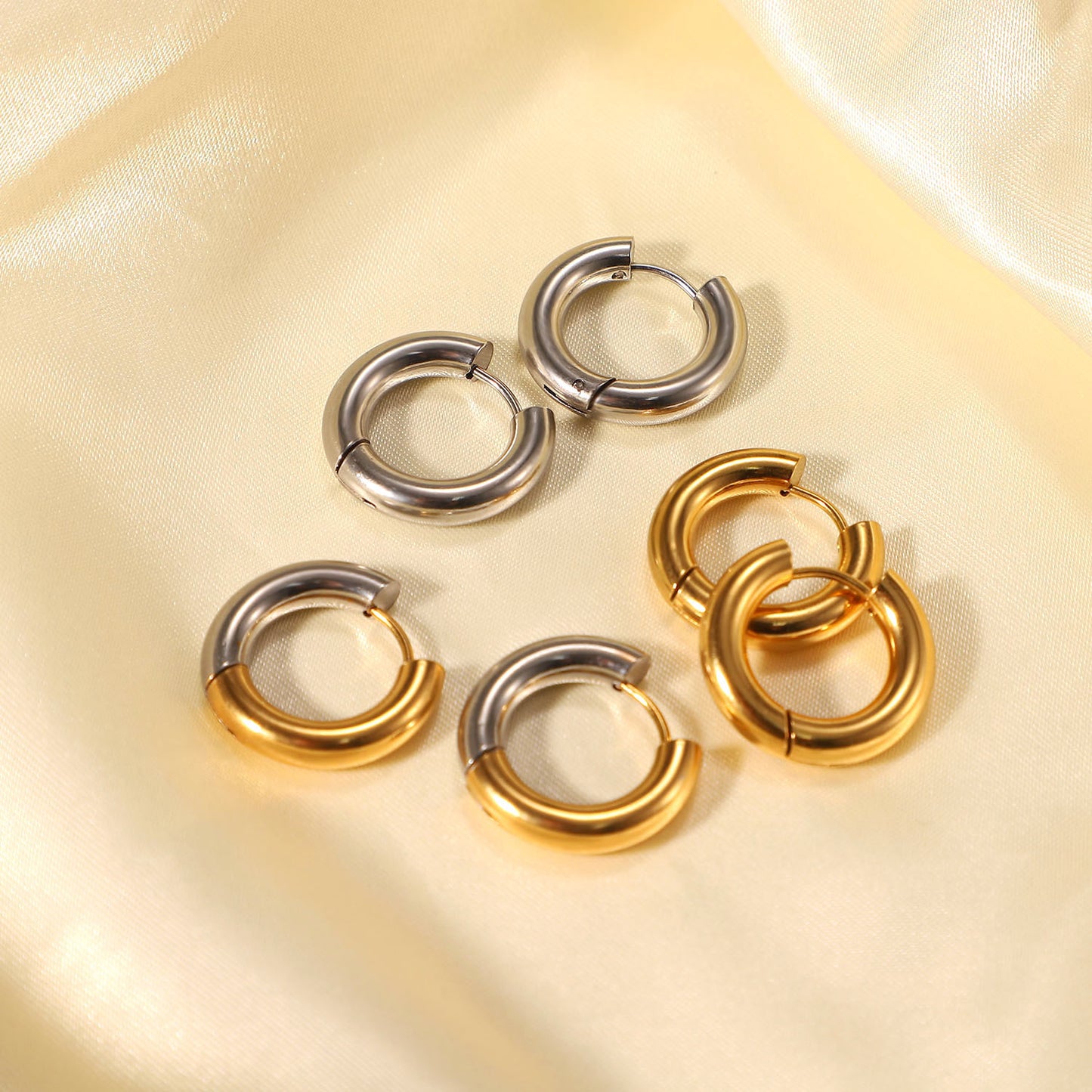 Simple 18k Gold-plated Stainless Steel Jewelry Gold And Silver Hoop Earrings Jewelry