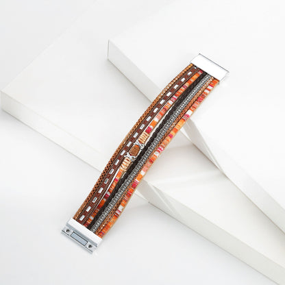 Bohemian Wide-brimmed Color Woven Multilayer Leather Bracelet Wholesale