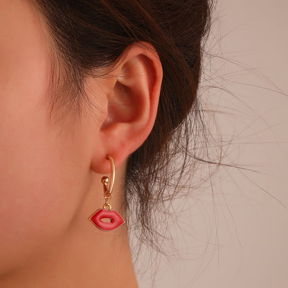 Hhyperbole Geometric Red Lip C-shaped Alloy Stud Earrings Wholesale