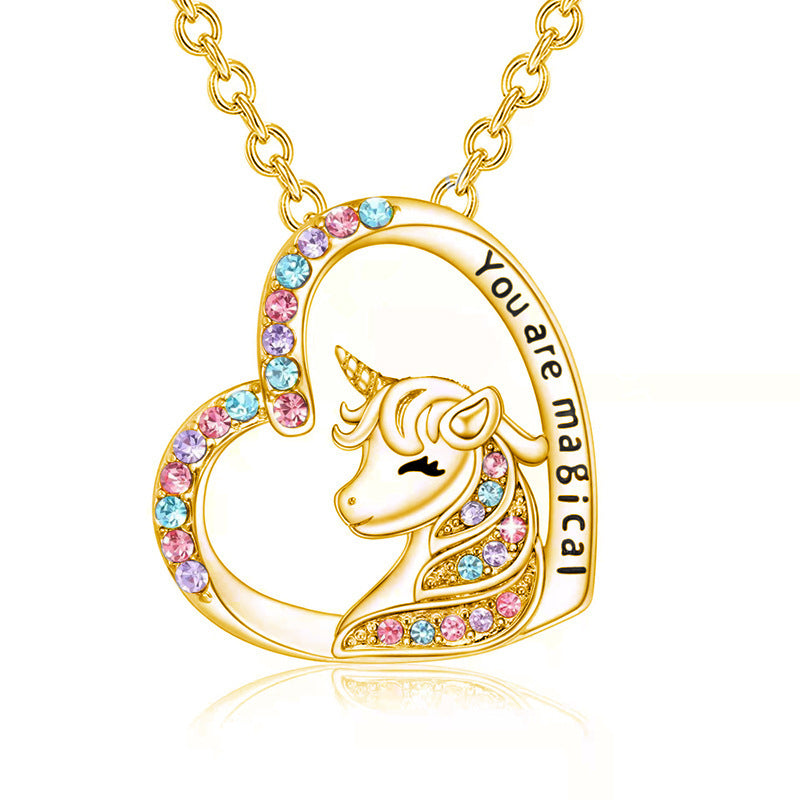 Fashion Heart Shape Unicorn Alloy Inlay Rhinestones Women's Bracelets Earrings Necklace