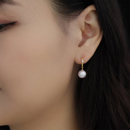 1 Pair Elegant Simple Style Geometric Plating Inlay Sterling Silver Pearl Zircon Drop Earrings