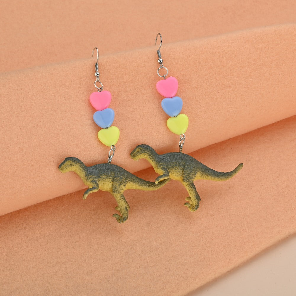 1 Pair Cute Dinosaur Heart Shape Metal Drop Earrings