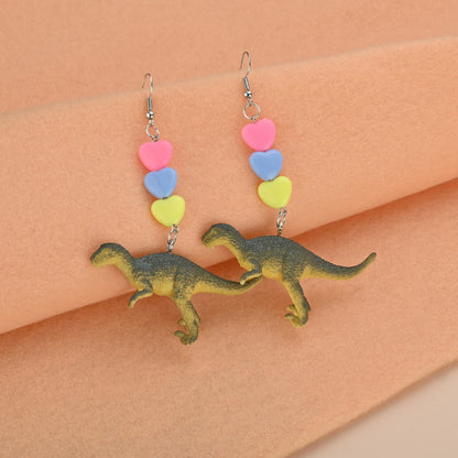 1 Pair Cute Dinosaur Heart Shape Metal Drop Earrings