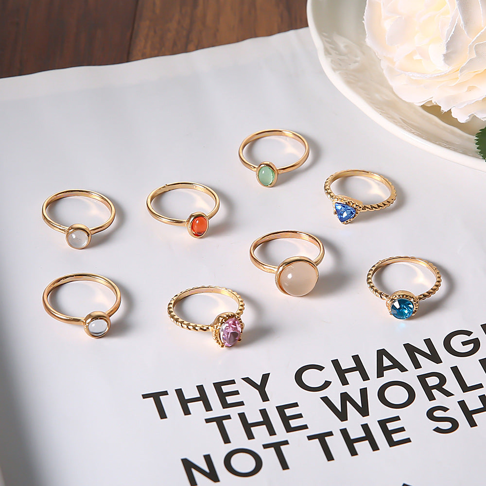 Foreign Trade New Style Fashion Hot Sale Opal Champagne Color Multicolor Joint Ring 8 Piece Set Wholesale