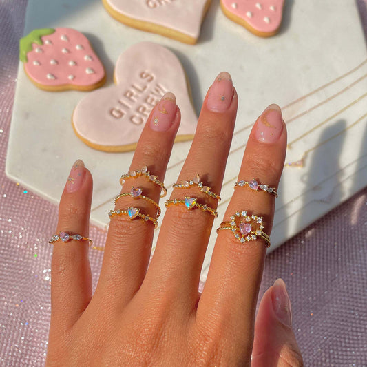 Fashion Heart Shape Brass Rings Plating Artificial Rhinestones Copper Rings