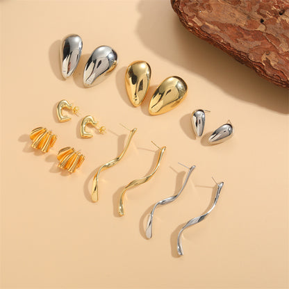 popular glossy polished face earrings female exaggerated design S-shaped bar fan-shaped love stud earrings ornament