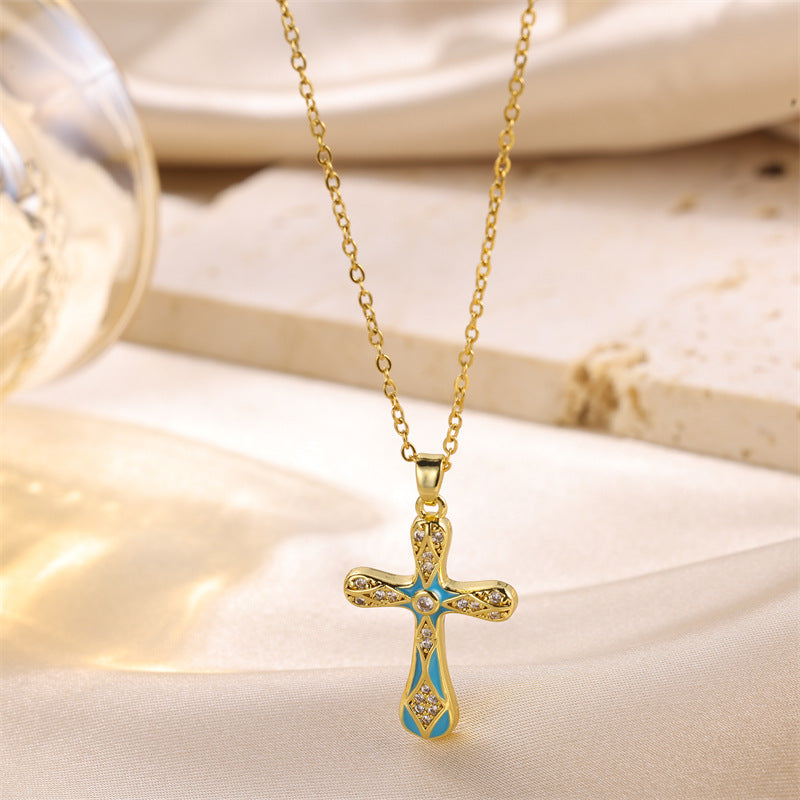 Stainless Steel Titanium Steel Retro Geometric Plating Inlay Zircon Pendant Necklace