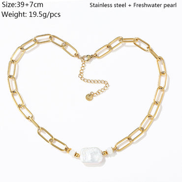 Simple Style Classic Style Geometric Stainless Steel Freshwater Pearl Plating 18k Gold Plated Necklace