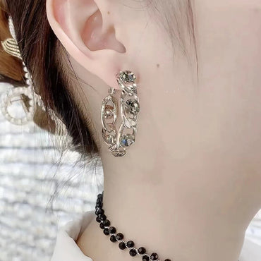 Elegant Chain Alloy Plating Inlay Artificial Crystal Women's Hoop Earrings