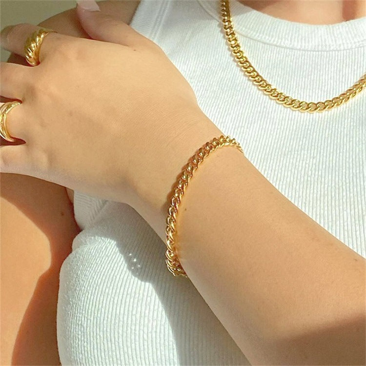 Retro Simple Twist Chain 14k Gold Plated Stainless Steel Bracelet