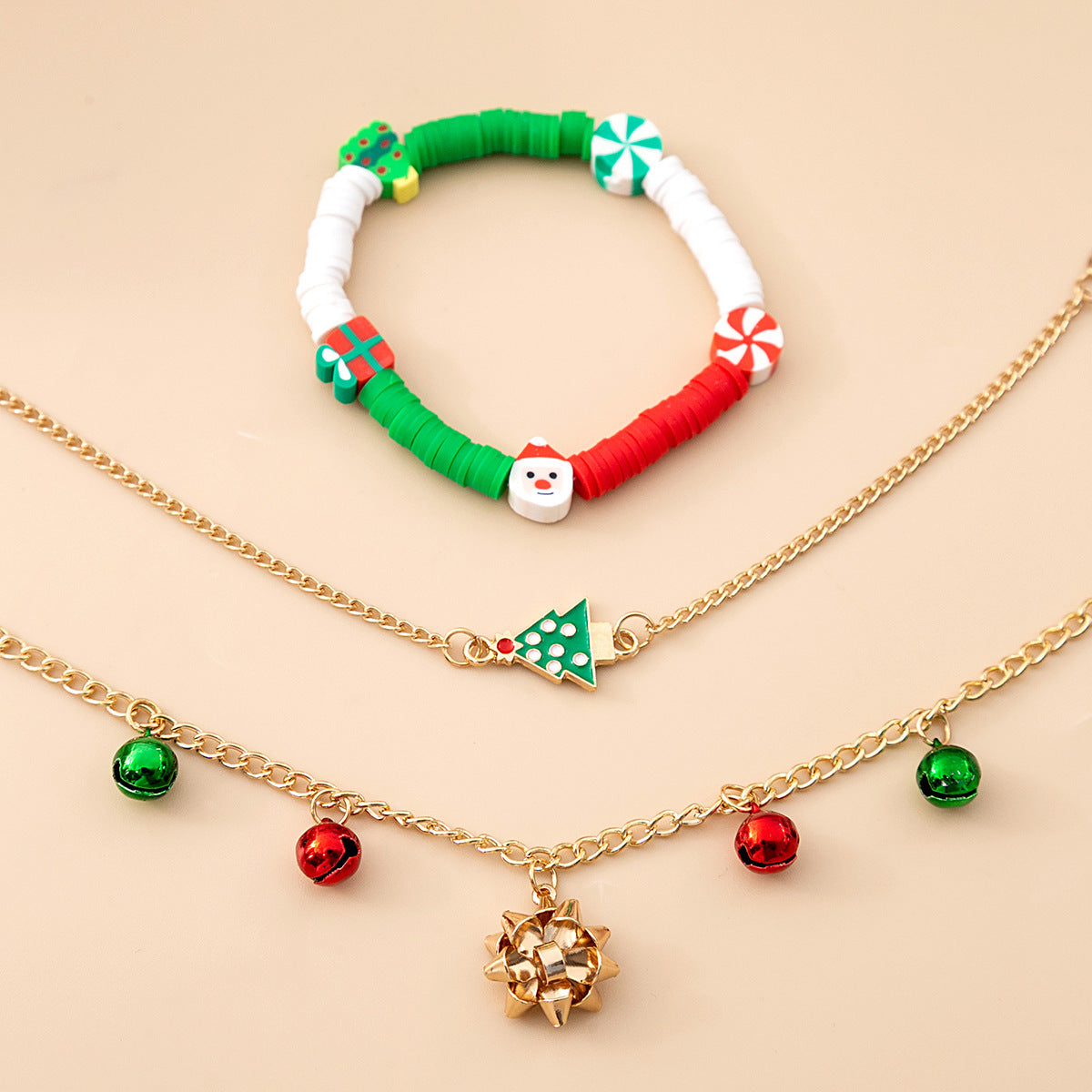 Cartoon Style Christmas Tree Santa Claus Bell Plastic Beaded Enamel Christmas Women's Bracelets