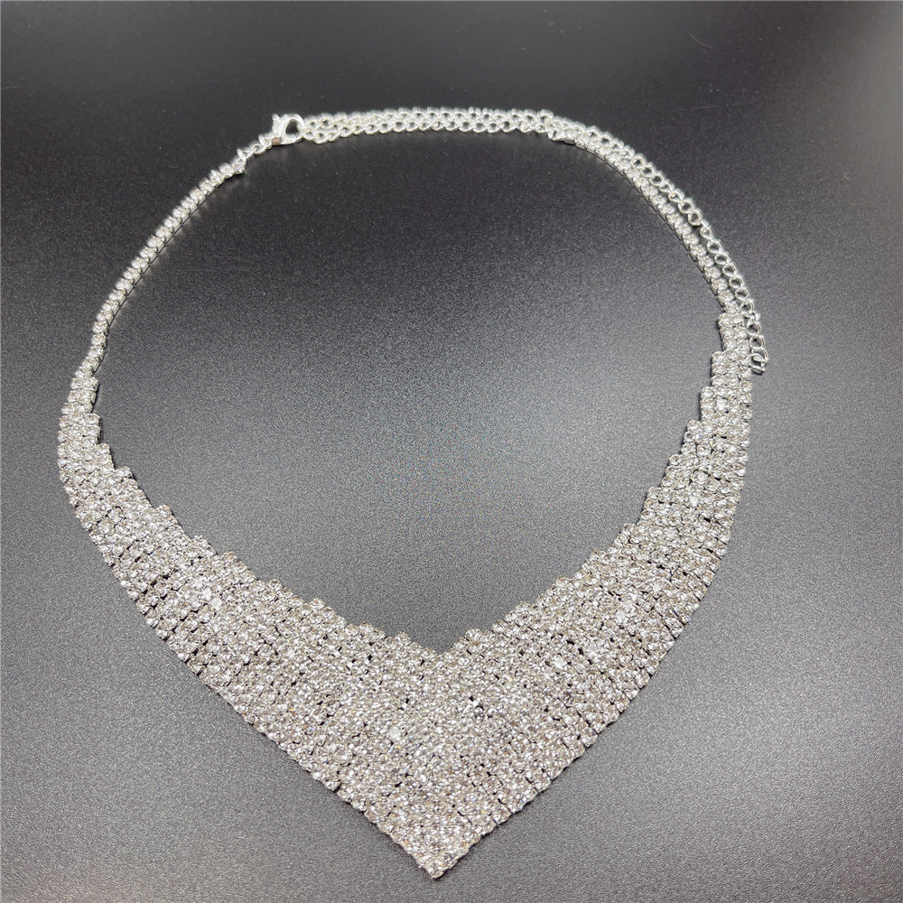 Bridal Wedding Jewelry Earrings Set Rhinestone V Necklace  Accessories Wholesale