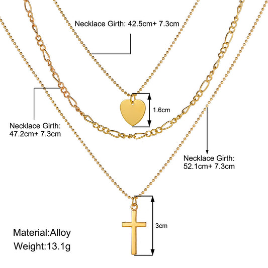 Fashion Cross Heart Shape Alloy Plating Layered Necklaces