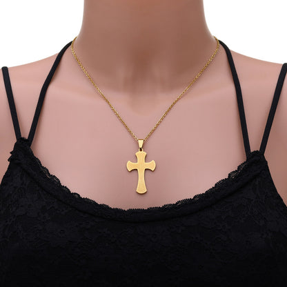 Casual Simple Style Cross Letter Stainless Steel Plating Hollow Out 18k Gold Plated Pendant Necklace Long Necklace