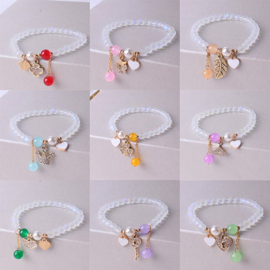 Sweet Heart Shape Butterfly Key Glass Beaded Inlay Rhinestones Women's Bracelets 1 Piece