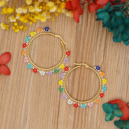 Miyuki Beads Color Flowers Stainless Steel Large Circle Bohemian Style Earrings Wholesale Jewelry Gooddiy