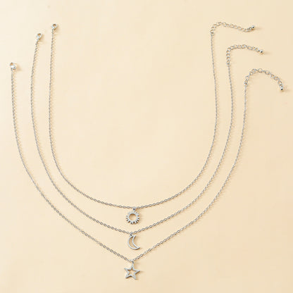 New Hollow Sun Moon And Star Pendent Card Alloy Necklace