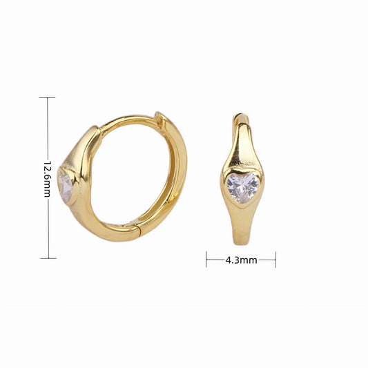 1 Pair Simple Style Heart Shape Sterling Silver Plating Inlay Zircon White Gold Plated Gold Plated Hoop Earrings