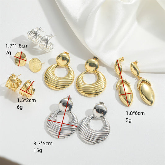 European and American hot-selling copper plated 14K real gold hollow brushed design earrings earrings niche temperament hip hop earrings jewelry women