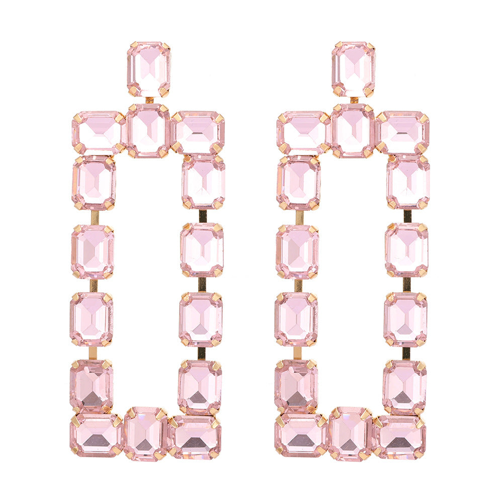 1 Pair Fashion Rectangle Rhinestone Glass Hollow Out Women's Chandelier Earrings