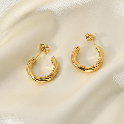 Gold-plated Stainless Steel Twisted C-shaped Hoop Earrings