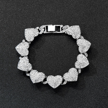Hip-hop Heart Shape Alloy Inlay Rhinestones Unisex Bracelets Necklace 1 Piece