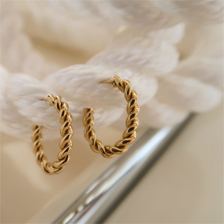Fashion Stainless Steel Gold-plated C- Shaped Twist Women's Earrings