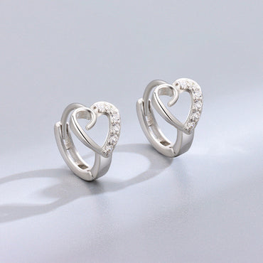 Simple Style Heart Shape Copper Inlay Artificial Diamond Hoop Earrings 1 Pair