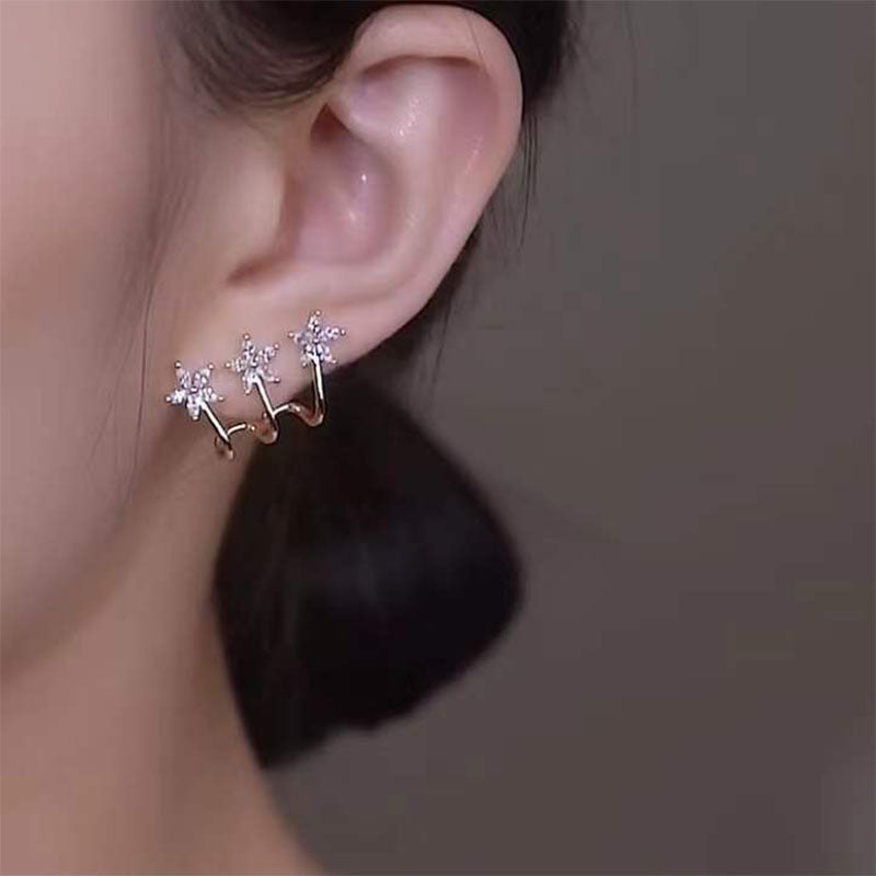 Fashion Simple Style Flower Copper Earrings Flowers Inlaid Zircon Zircon Copper Earrings