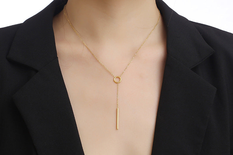 Titanium Steel Long Strip Niche Design Necklace Female Tassel Clavicle Chain