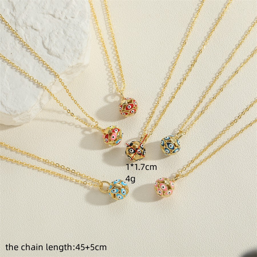 popular hollow design round ball demon eye necklace female European and American hot-selling eye dripping oil clavicle chain