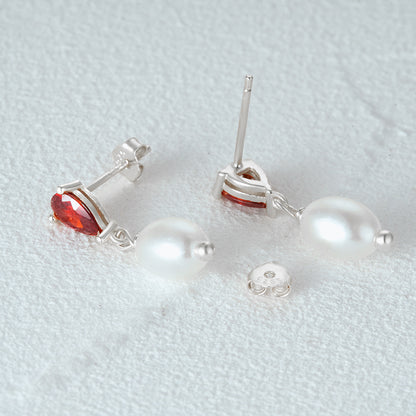 1 Pair Elegant Simple Style Geometric Plating Inlay Sterling Silver Pearl Zircon Drop Earrings