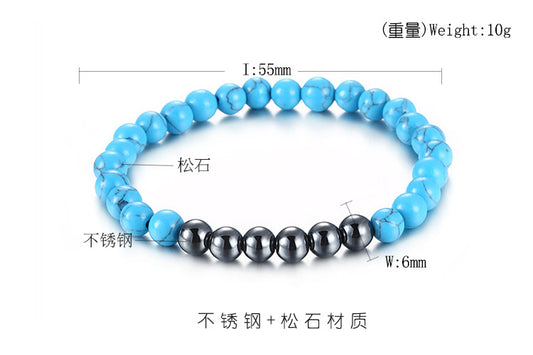 Wholesale 6mm Natural Stone Stainless Steel Round Bead Bracelet