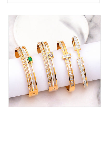 Simple Style Classic Style Square Titanium Steel Zircon Bangle In Bulk