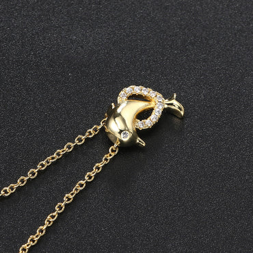 Cute Dolphin Copper Zircon Pendant Necklace In Bulk