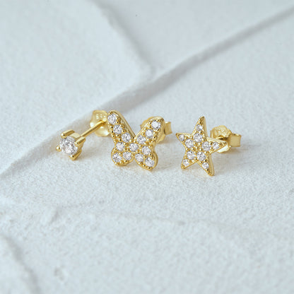 1 Set Simple Style Star Butterfly Plating Sterling Silver Ear Studs