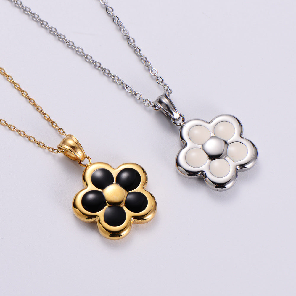 New Plum Blossom Drop Oil Gold Plated Necklace Ear Stud Set