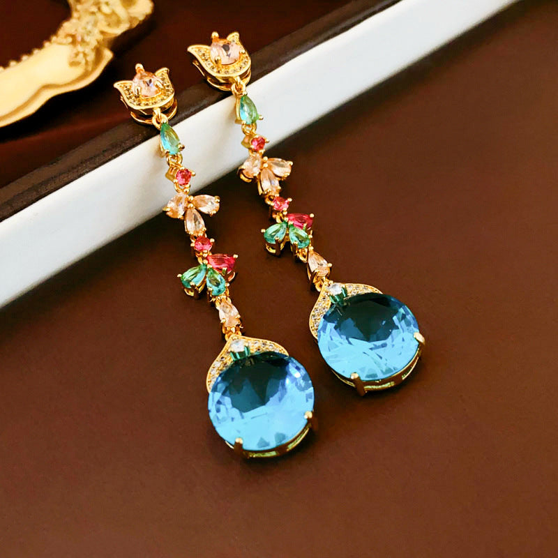 1 Pair Retro Shiny Flower Plating Inlay Copper Zircon Drop Earrings